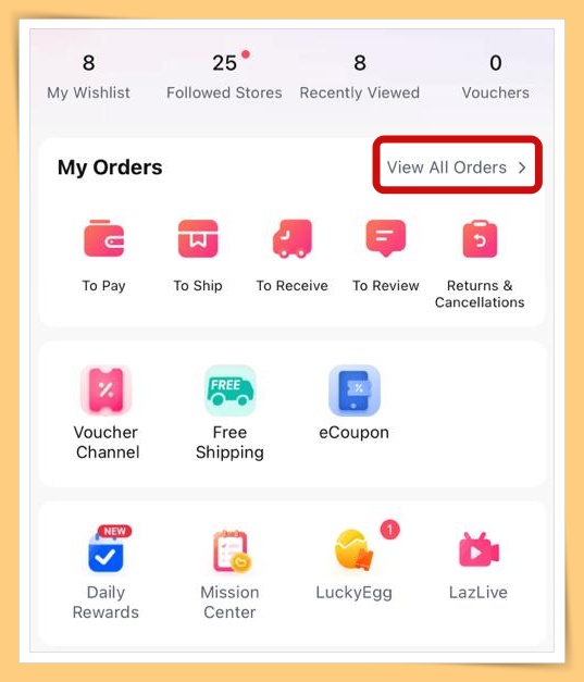Second Step Click View All Orders