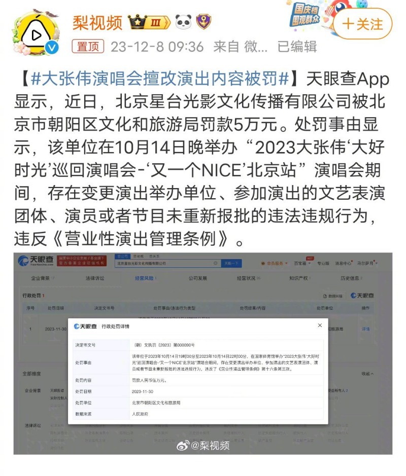 大张伟被罚