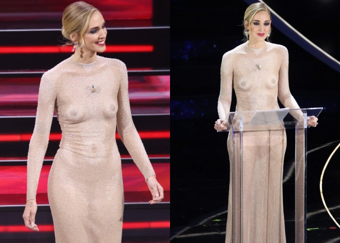 Chiara为意大利音乐节主持穿上的Dior 裸装礼服引起话题