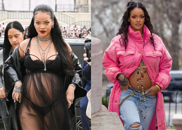 Rihanna穿旧Chanel外套露出孕肚