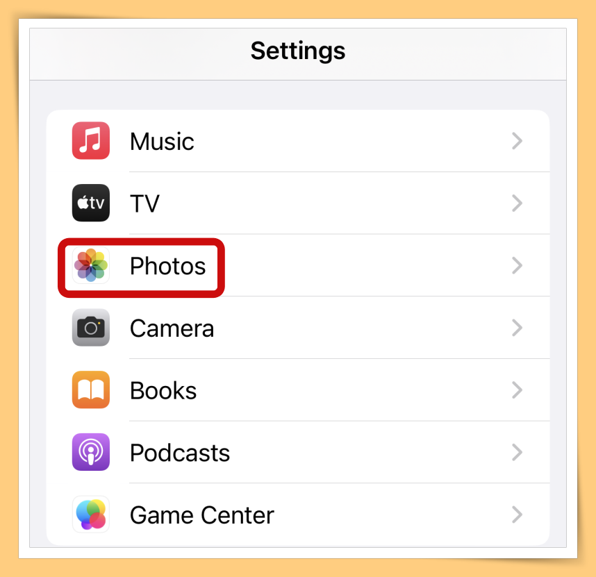 Settings and Choose Photos