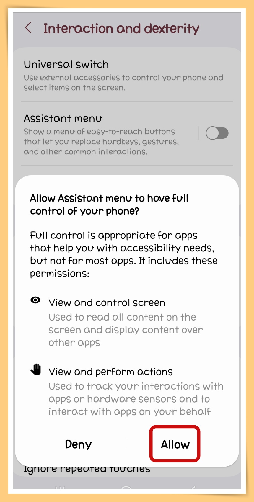 Assistant menu