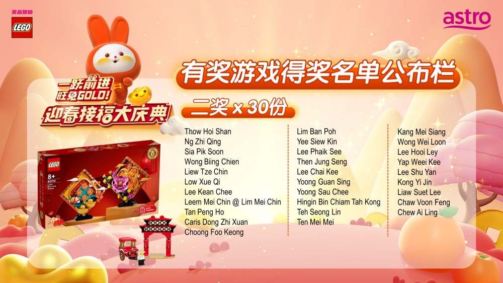 Astro《一跃前进,旺兔GOLD!迎春接福大庆典》看节目赢奖品竞赛首奖名单