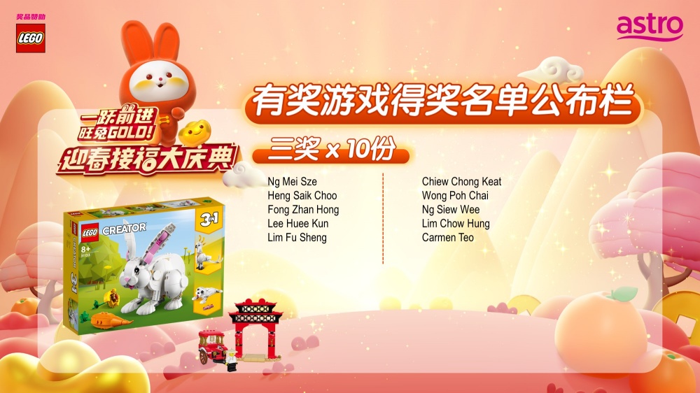 Astro《一跃前进,旺兔GOLD!迎春接福大庆典》看节目赢奖品竞赛三奖名单