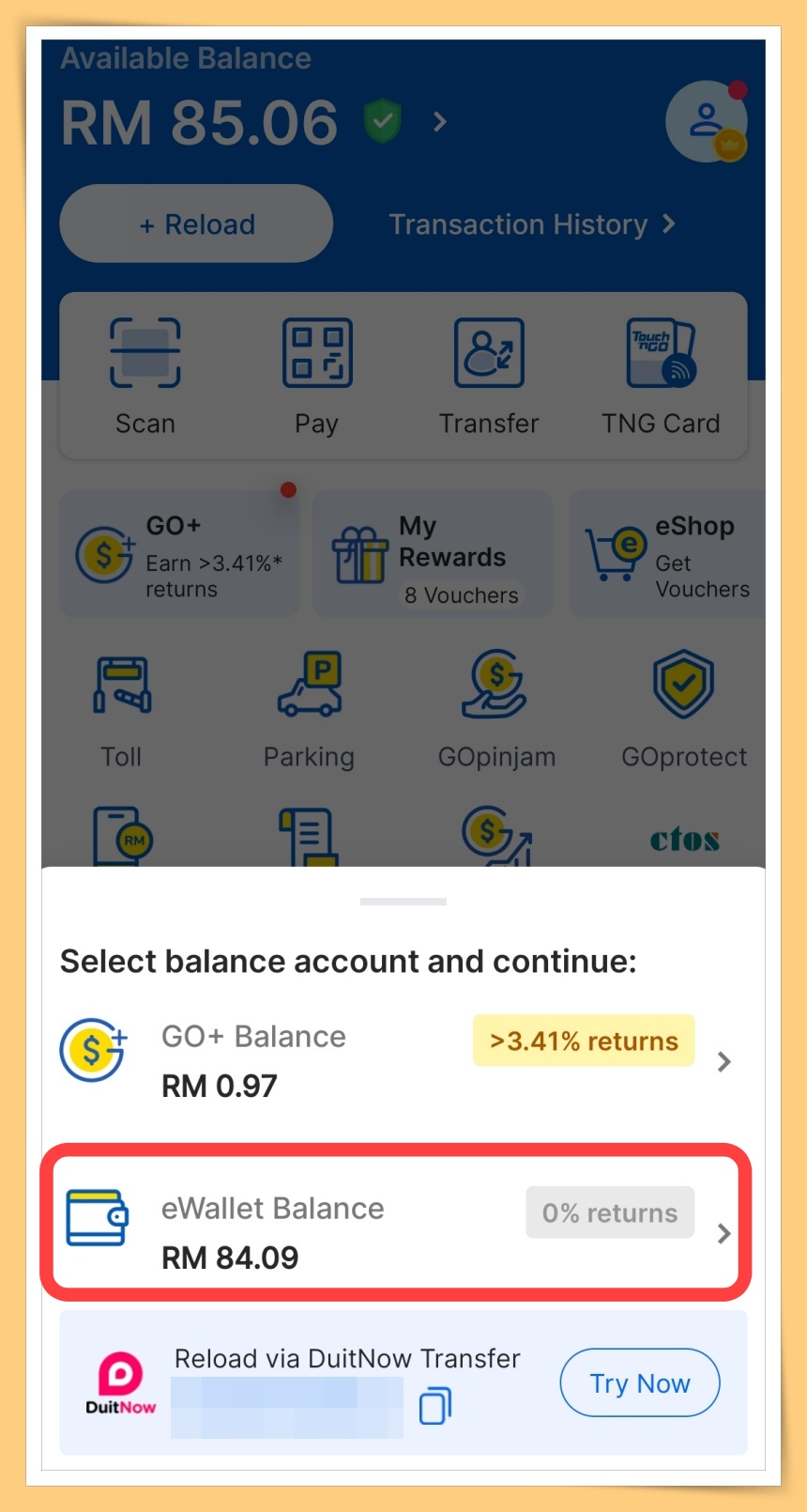 Choose eWallet Balance