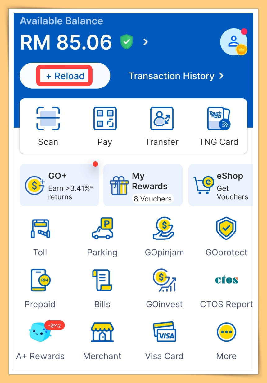 TNG eWallet Choose Reload