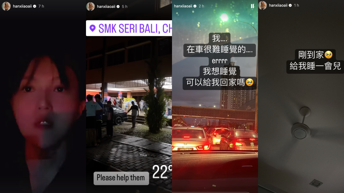 韩晓嗳熬夜凑物资到柔佛灾区