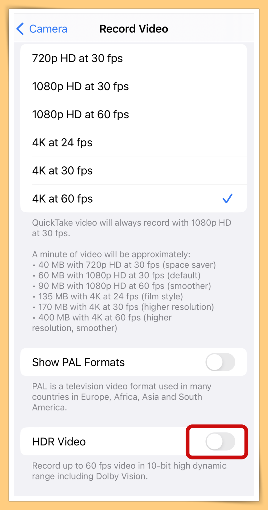 Turn Off HDR Video