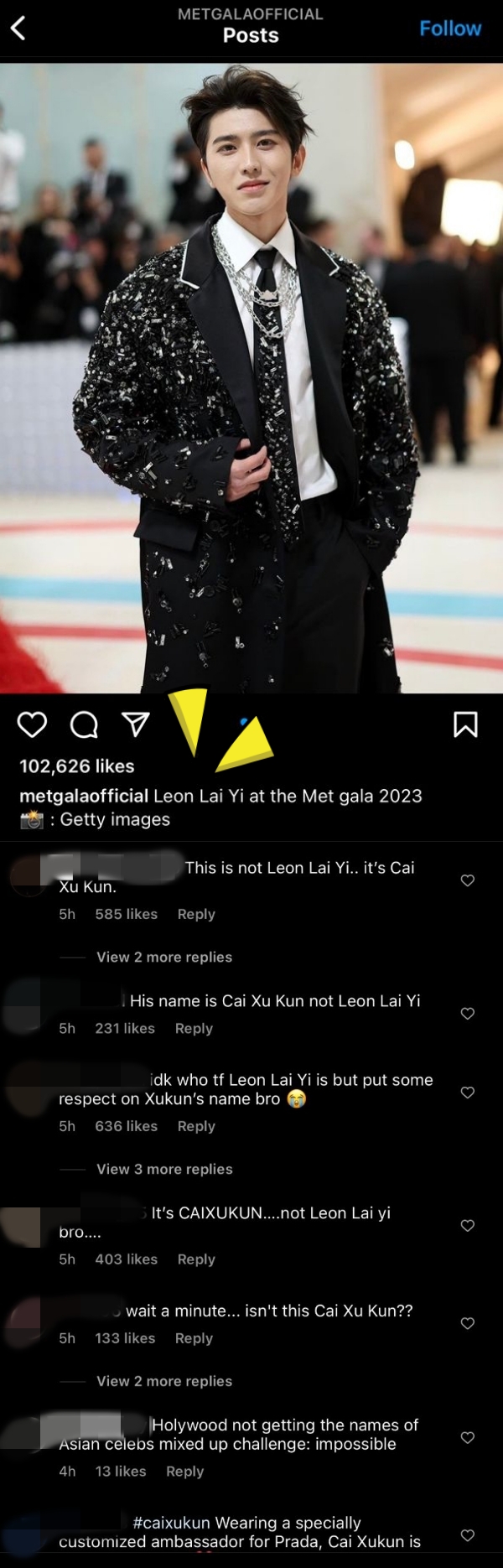 蔡徐坤被错认成“Leon Lai Yi”