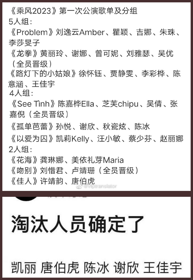 《乘风2023》一公淘汰名单