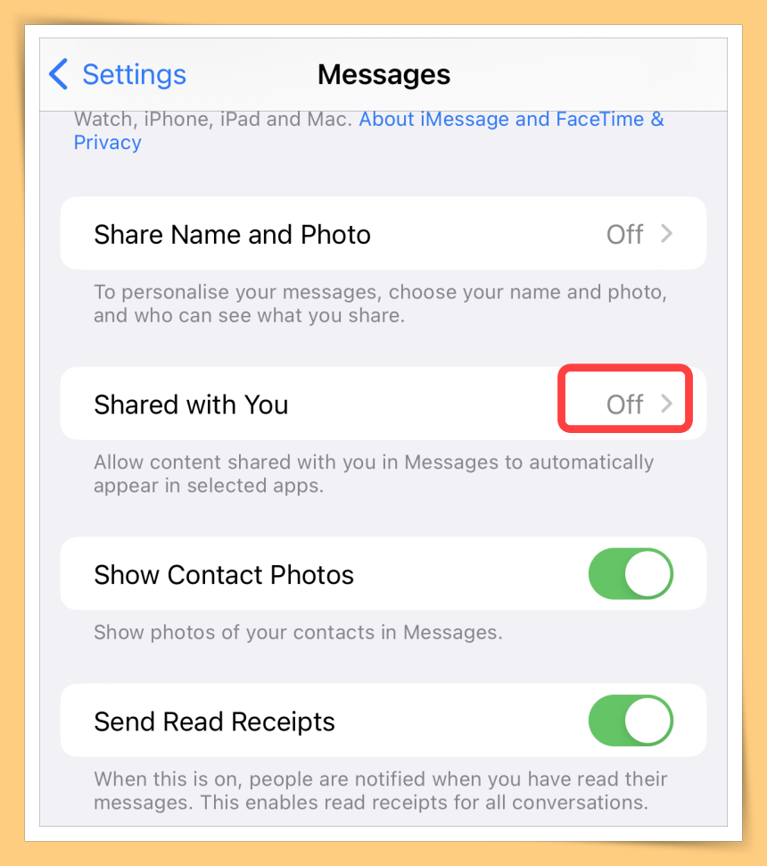 Turn Off Shared with you