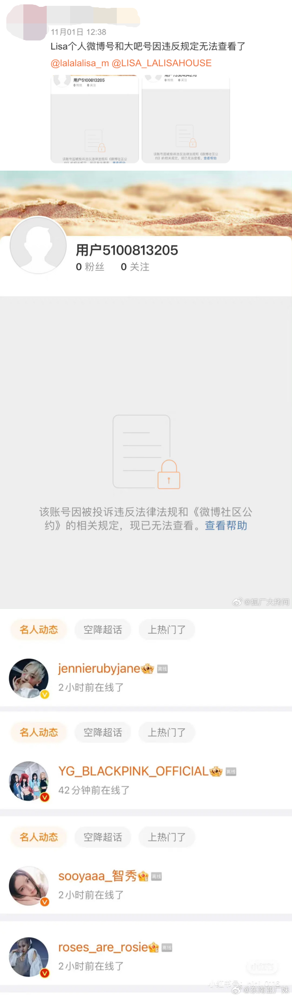 Lisa微博账号全被封