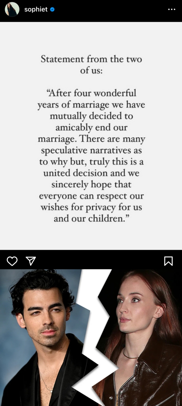 Joe Jonas 及Sophie Turner 离婚