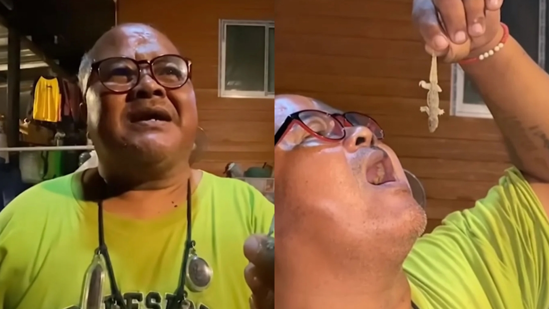 男子生吞壁虎