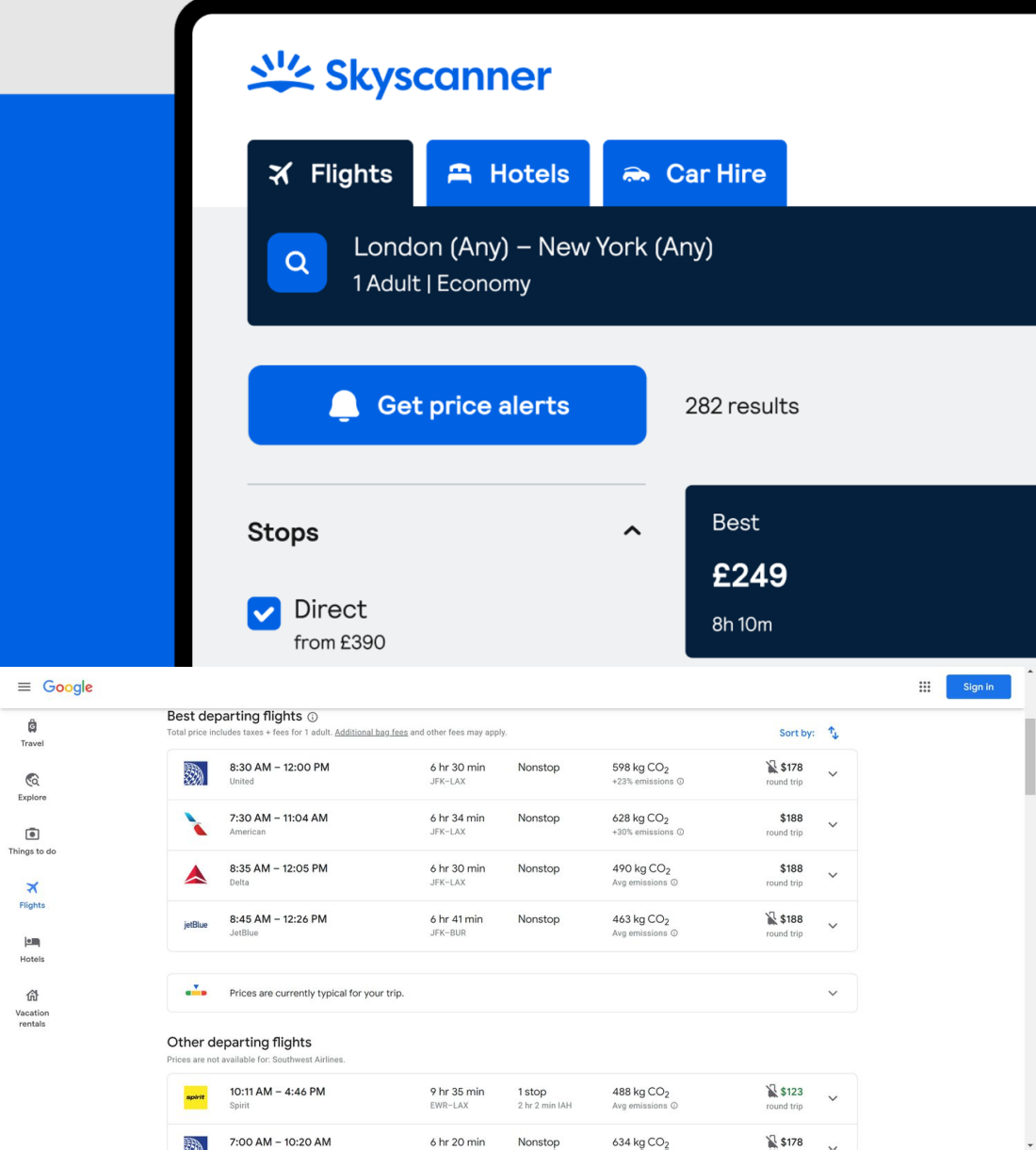 SKyScanner and Google Flights