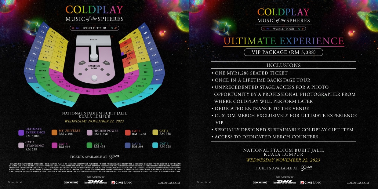 Coldplay 马来西亚场票价