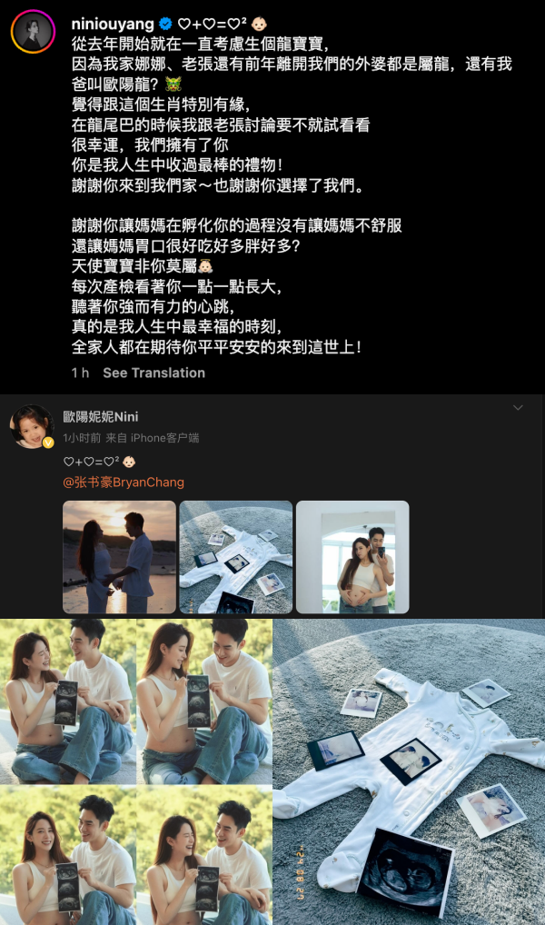 欧阳妮妮结婚3个月宣布怀孕