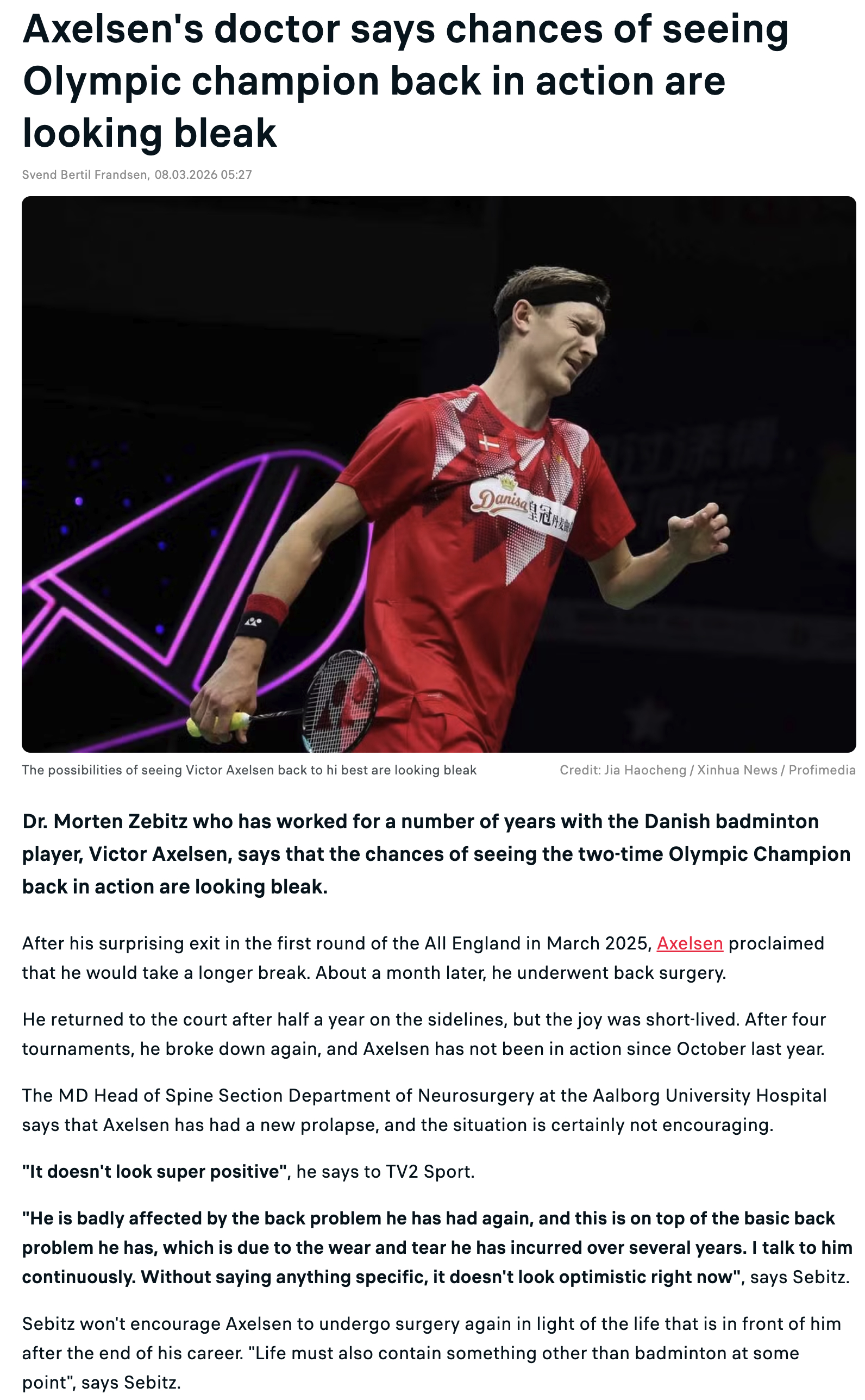 两届奥运冠军安赛龙恐告别赛场！