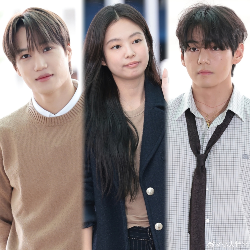 Jennie 与BTS V、EXO Kai 同班机
