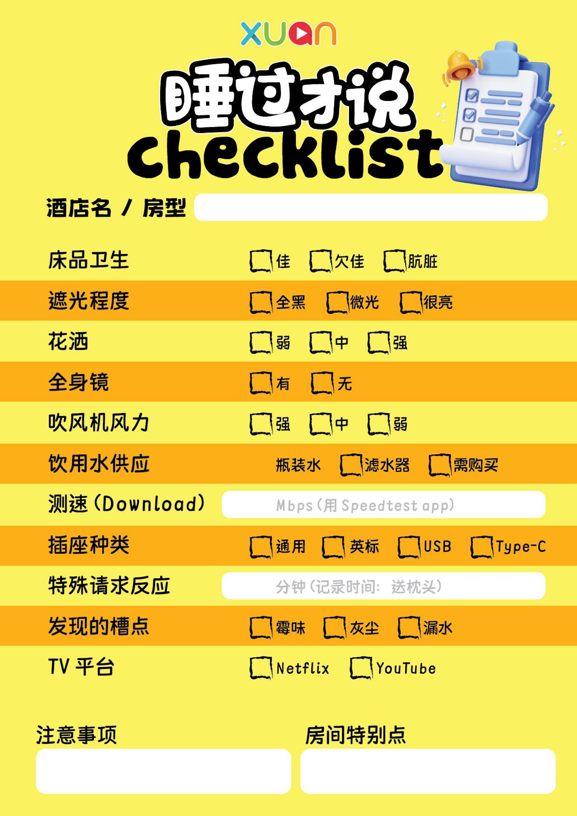 XUAN Checked-in checklist