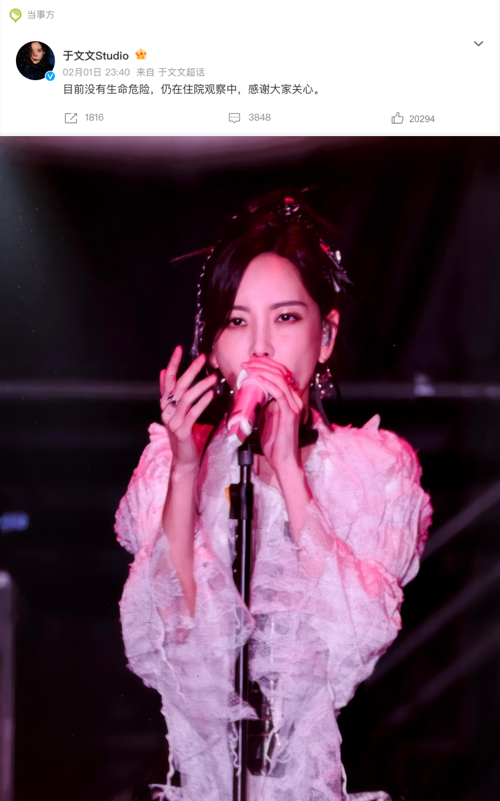 于文文演唱会上突晕倒!